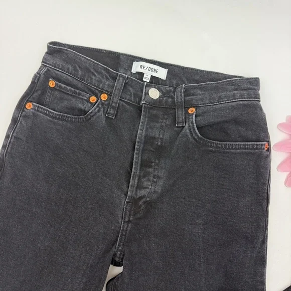 Re/Done Originals High Rise Ankle Crop Jeans: Faded Black Wash